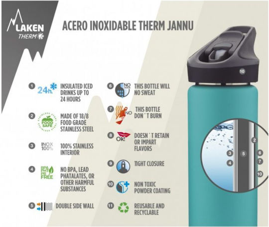 Laken Jannu Thermo Recyclable Bottle Thermos Stainless Steel BPA Free 500ml Orange with Mouthpiece