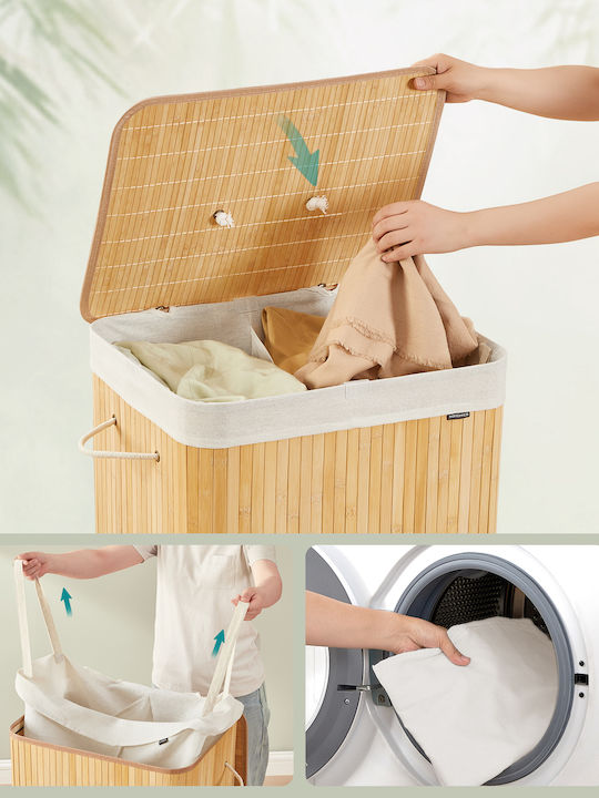Songmics Set Laundry Baskets Bamboo 120l with Lid 50x40x61cm White