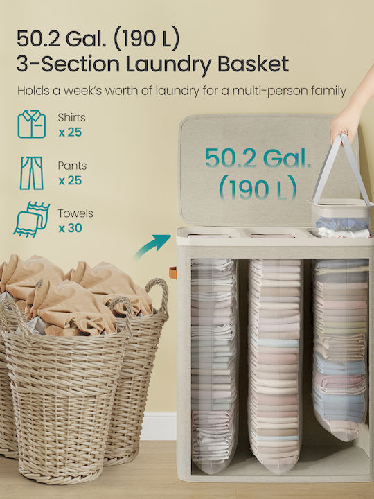 Songmics Wäschekorb Stoff 190lt mit Deckel 64x40x75cm Braun