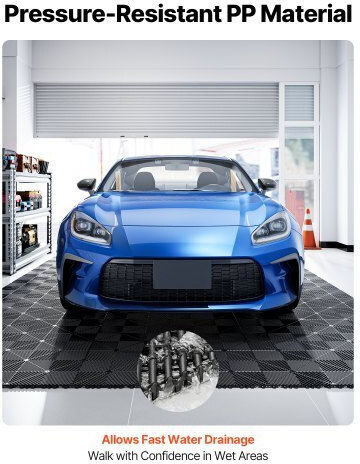 Vevor Set Plastic Floor with 50 Tiles 1.5mm L31xW31cm Black