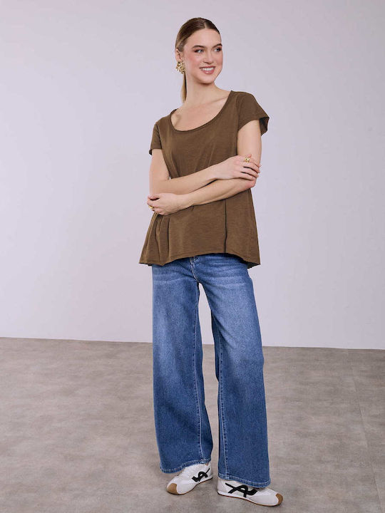 Celestino T-shirt Καμπύλη Στο Τελείωμα Loose Fit Καφέ