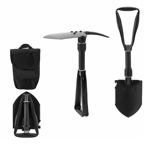 Lopată Multifuncțională Pliabilă 6-in-1 Camping Grădină Oțel de Mangan 47 Cm Neagră