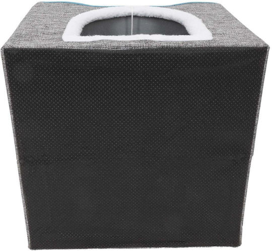 Platformă Căsuță pentru Pisici cu Jucărie Suspendată Structură din Lemn Husă din Material Textil 42x41x34 Cm Gri