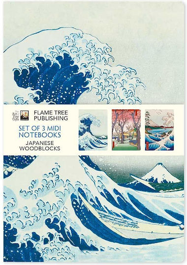 Japanese Woodblocks Midi Σετ 3 Σημειωματάρια Ριγέ Πολύχρωμα