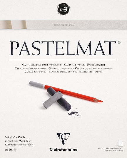 Clairefontaine Pastelmat Pad 12 Colored Sheets 360gsm 12 Sheets 24x30cm