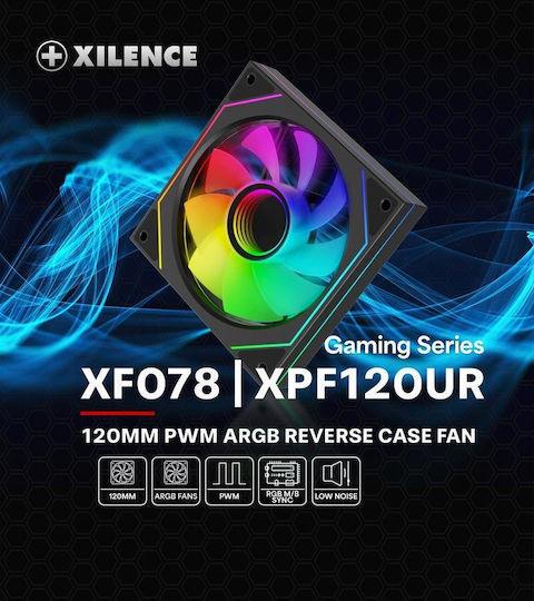 Xilence XF078 Reverse Blade Case Fan 120mm (1800rpm / 52cfm) with ARGB Lighting and 3-Pin / 4-Pin PWM Connection