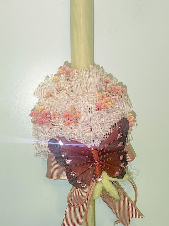 Lumanare De Paste Ecru Fluture Tul Din Tull Cu Flori Uscate Handmade