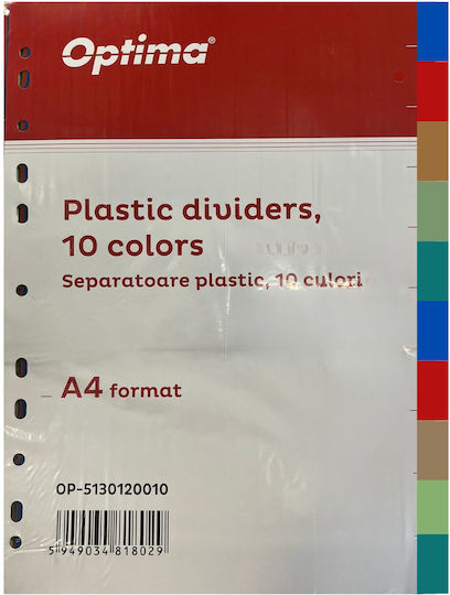 Optima Separatoare Din Plastic Colorate A4 120 Microni Set 10 Culori Optima