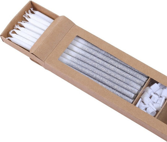 Anniversary Candles White Sparkling Silver Holder 16 Pcs Pme
