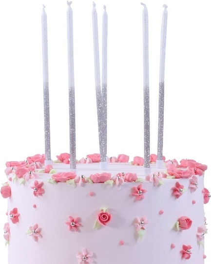 Anniversary Candles White Sparkling Silver Holder 16 Pcs Pme