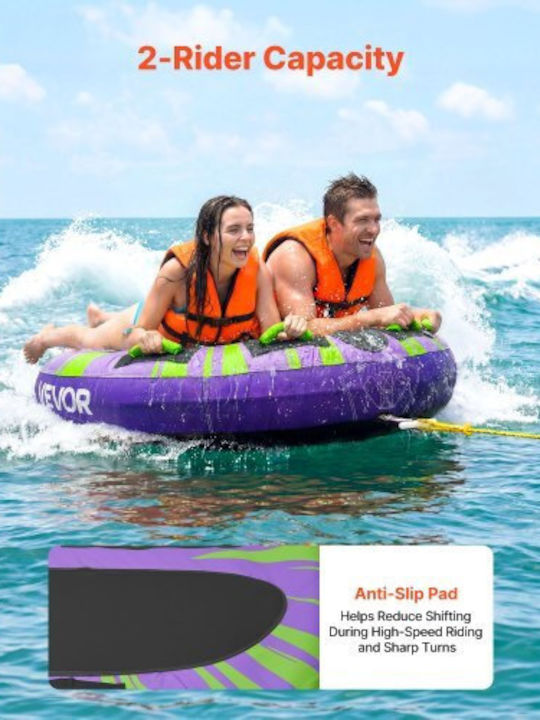 Vevor Towable Tubes Boating 2-rider Inflatable Boat Tubes Towables 154kg Capacity Water Sport Tube Boat To Pull Anti-slip Pad Full Nylon Cover Padded Handles & Safety Valve