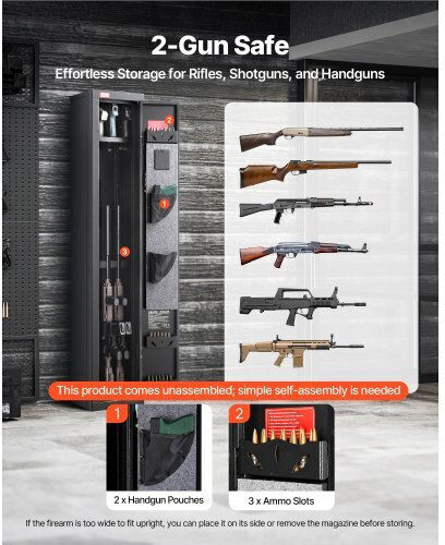 Vevor 4 Gun Safe Long Gun Cabinet Rifles Pistols Quick Access Rifle Safe 3 Ammo Slots 2 Adjustable Racks Large Digital Cabinet Key Password Lock Assembly Required