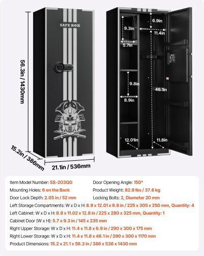 Vevor 4 Gun Safe Long Gun Cabinet Rifles Pistols Quick Access Rifle Safe 3 Ammo Slots 2 Adjustable Racks Large Digital Cabinet Key Password Lock Assembly Required
