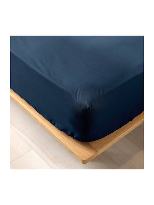 Douceur d'Intérieur Sheet Double with Elastic 140x190cm. Biolina Navy Blue