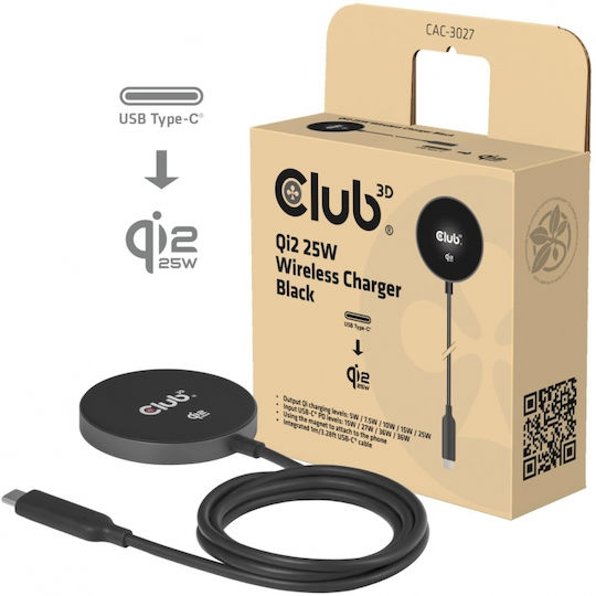 Club3D Wireless Charger Qi Pad 25W Power Delivery Black