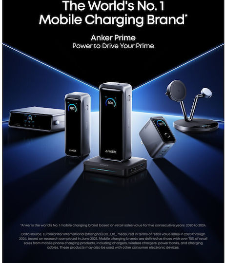 Anker Prime Power Bank 20100mAh 220W με Θύρα USB-A και 2 Θύρες USB-C Μαύρο