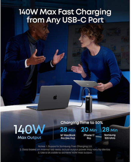 Anker Prime Power Bank 20100mAh 220W με Θύρα USB-A και 2 Θύρες USB-C Μαύρο