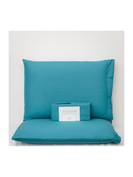 My Home Luxury Sheet Set with 2 Pillowcases Super-Double with Elastic 160x200cm. Turquoise 3pcs