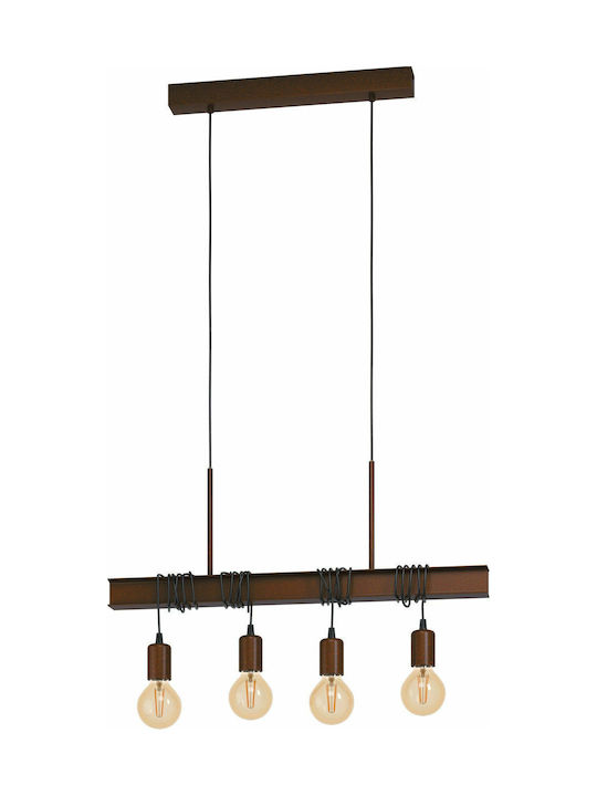 Eglo Townshend Pendant Light Brown Rail for 4 Bulbs E27 70x110cm
