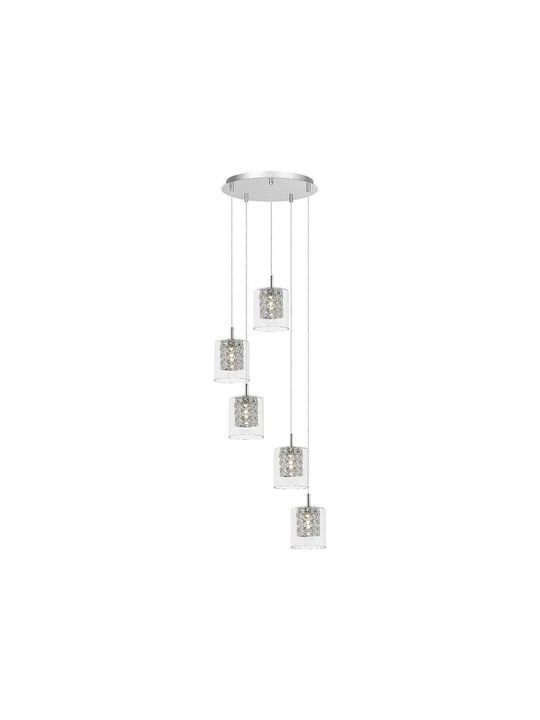 Rabalux Duchess Pendant Light Silver with Crystals for 5 Bulbs G9 39cm