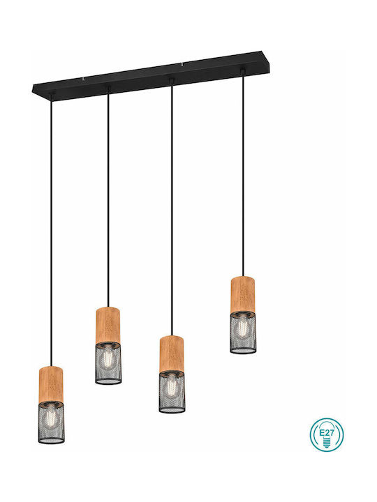 Trio Lighting Tosh Ρυθμιζόμενο Κρεμαστό Φωτιστικό Μαύρο Ράγα για 4 Λαμπτήρες E27 65x9x150εκ.