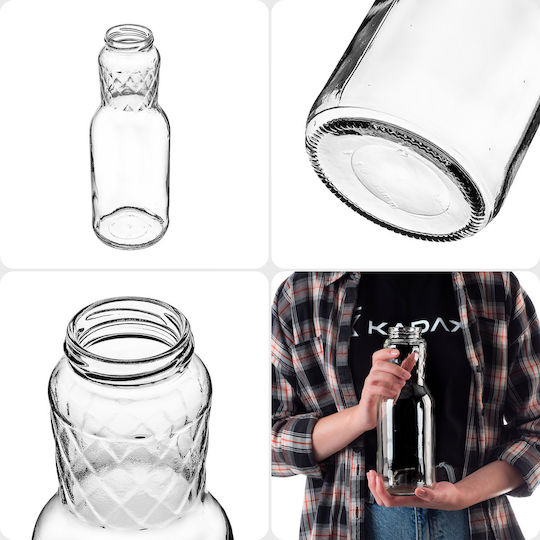Glass Juice Bottles 1l + Green Caps Fi53 3 Pcs