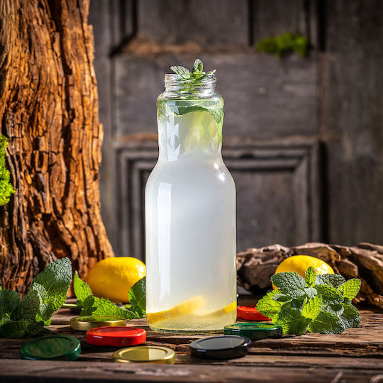 Glass Juice Bottle 1l + White Cap Fi53 1 Pc