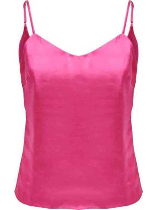 Women's Blouse Satin with Straps & V Neckline Fuchsia