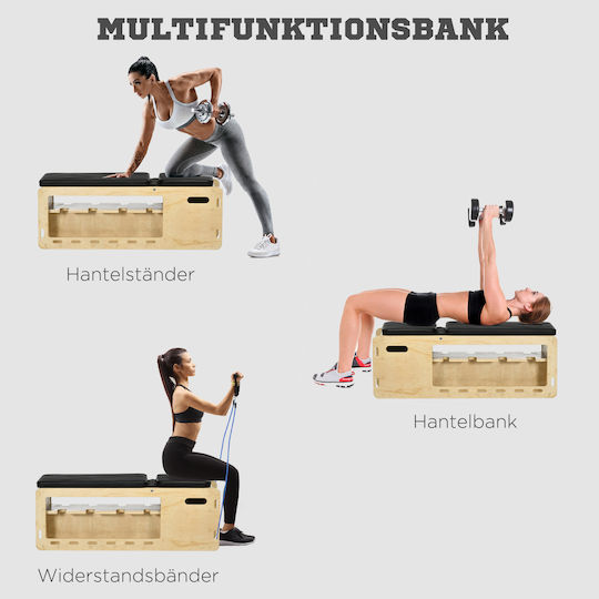 Homcom Trainingsbank für Gewichtheben mit 6 verstellbaren Positionen aus massivem Naturholz + Schwarz