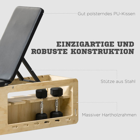 Homcom Trainingsbank für Gewichtheben mit 6 verstellbaren Positionen aus massivem Naturholz + Schwarz