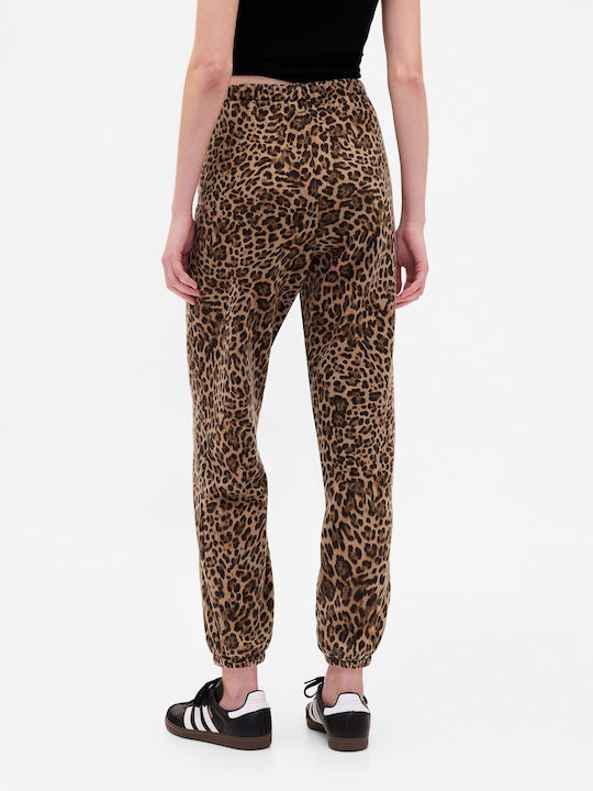 Παντελόνι Φόρμας με Λάστιχο Fleece Leopard Brown