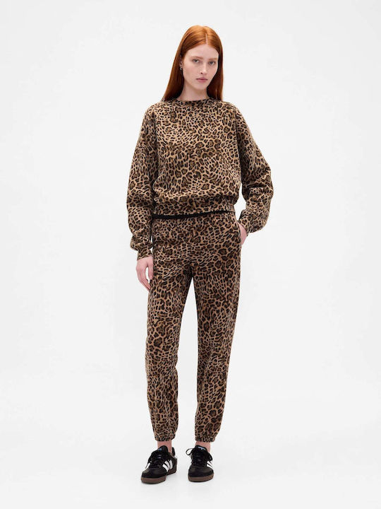 Παντελόνι Φόρμας με Λάστιχο Fleece Leopard Brown