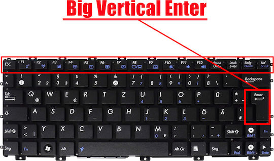 German Laptop Keyboard Asus Eee Pc 1015 1016 1011 1011cx 1011px 1025 1025c 1015p 1015pe 1015b X101h X101ch V103662gk1 0kna-292nd01 De Without Frame Black Κωδ.40105denofr