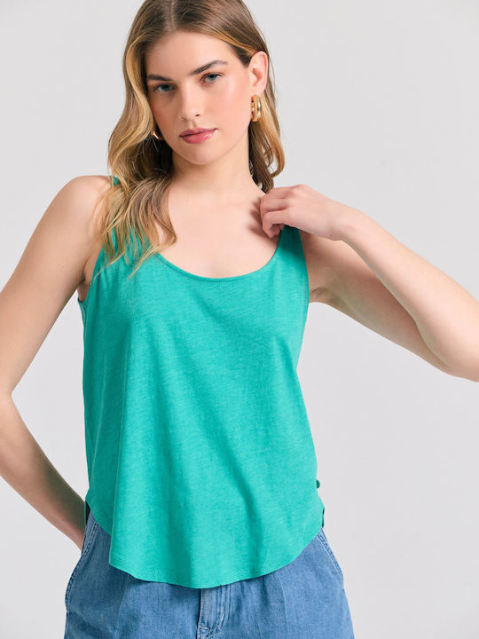 Damen Bluse Baumwolle Ärmellos Turquoise, Caribbean Green