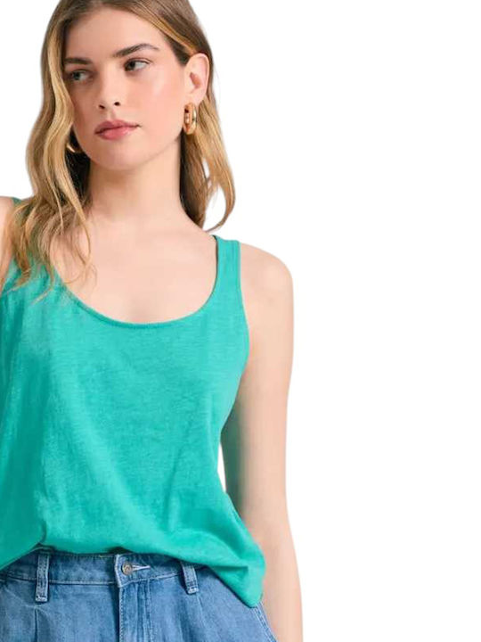 Damen Bluse Baumwolle Ärmellos Turquoise, Caribbean Green