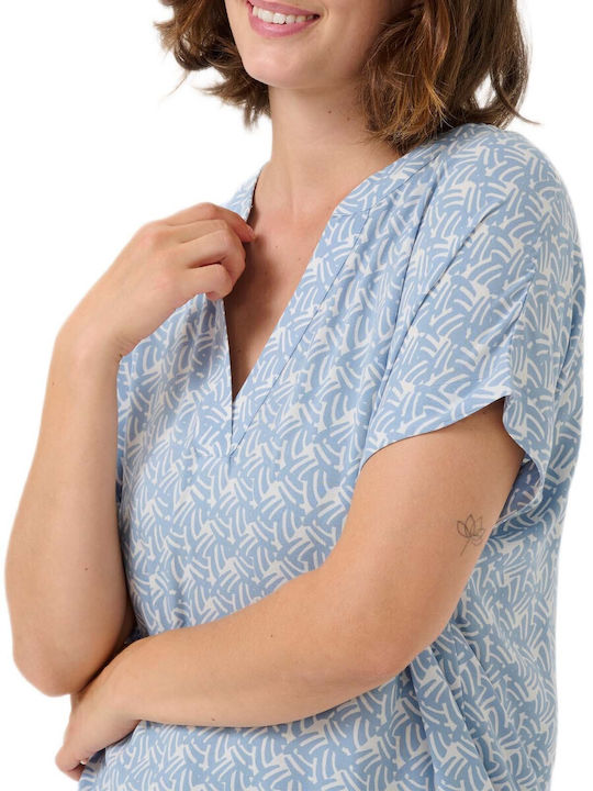 Women's Blouse with V-Neckline Light Blue