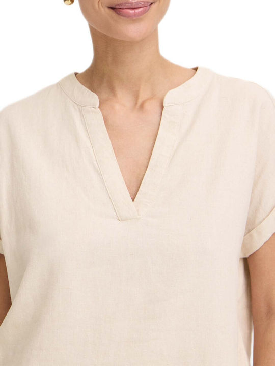 Γυναικείο Καλοκαιρινό Crop Top Λινό Μπεζ