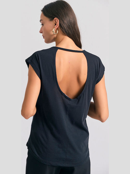 Damen Sommer Baumwoll-Ärmellose Schwarze Bluse FBL011-182-04-Schwarz
