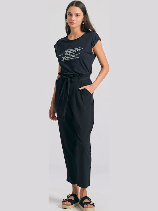 Damen Sommer Baumwoll-Ärmellose Schwarze Bluse FBL011-182-04-Schwarz