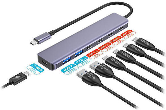 Platinet USB 3.2 7-Port Hub with USB-C Connection Gray