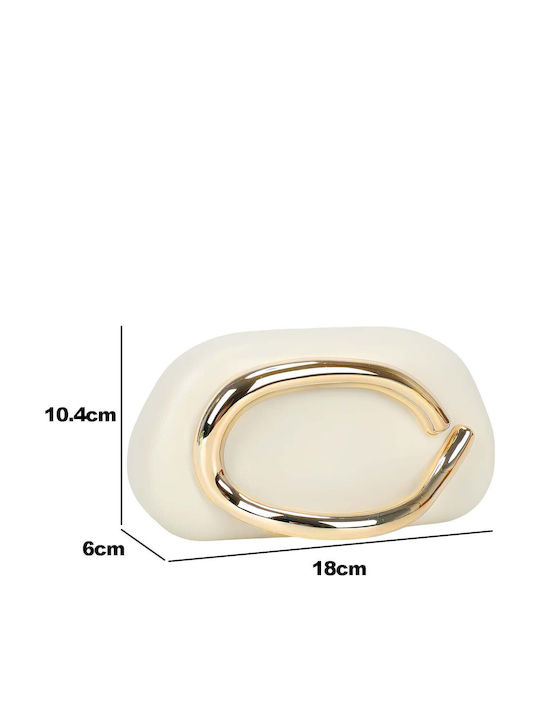 Clutch Rigid Oval cu Mâner Metalic Lanț de Umar Detasabil Bej pentru Femei Gallantry