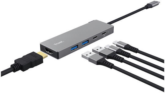 Trust Hub 4 Porturi cu Conectare USB-C / USB-A Gri