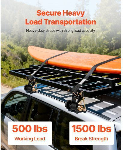 Vevor Ladder Rack Ratchet Straps Black Square Tube Mount 38 Mm Wide X 2.25 M Long Black Ladder Rack Straps Double J-hooks 226.8 Kg Load Heavy Duty Cargo Buckle Lock Strap 2 Pack
