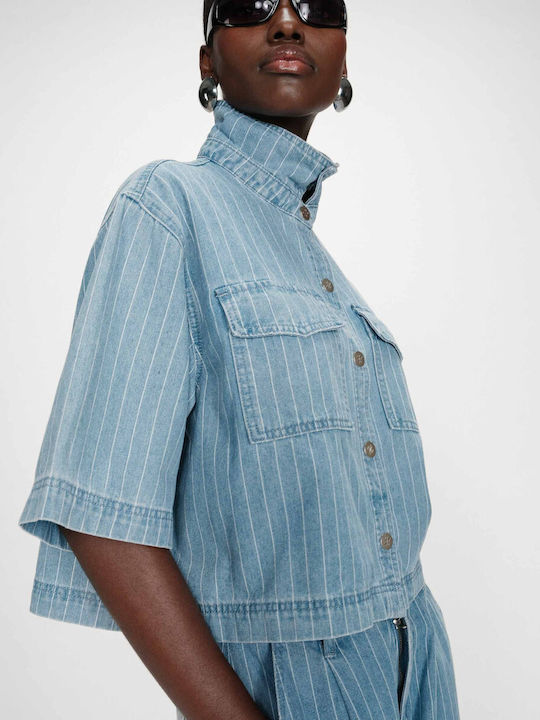 Langärmeliges Damenhemden Denim Hellblau