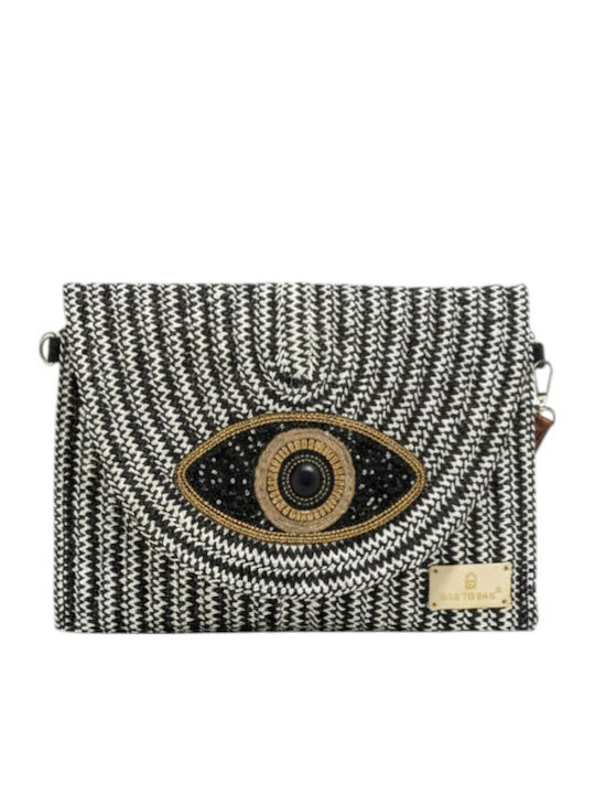 Bag to Bag Ψάθινη Τσάντα Θαλάσσης Μαύρη