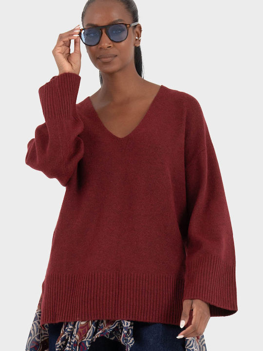 Damen Pullover mit V-Ausschnitt Burgundisch