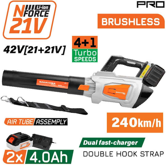 Nakayama EC1719X44 Handheld Blower 21V with 2 Batteries 4Ah and Volume Control with Maximum Air Speed 240km/h