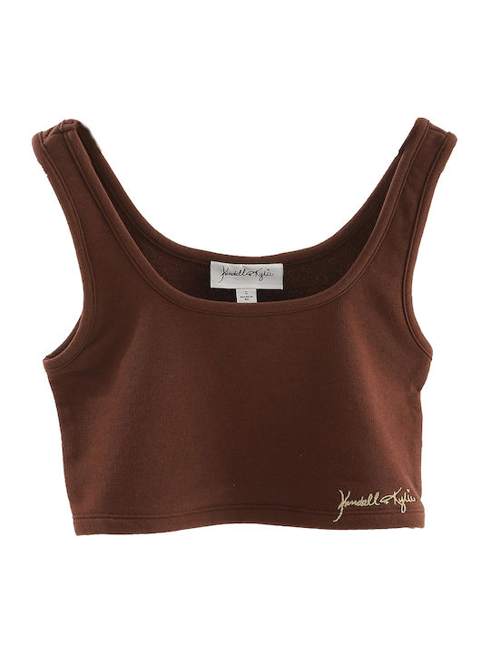 Women's Summer Crop Top Cotton Sleeveless Brown