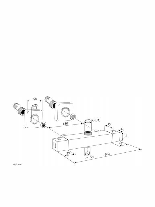 Estiva Koba Mischung Bad/Duscharmatur Thermostatisch Silber