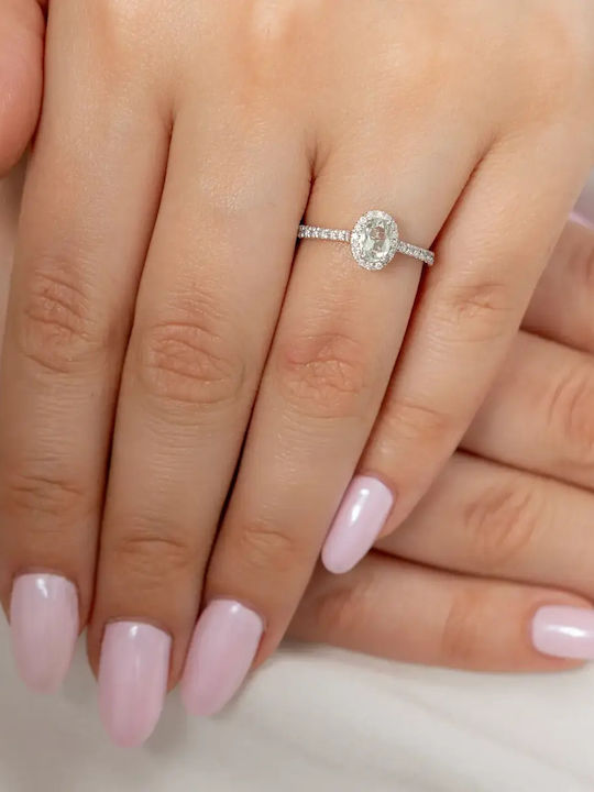 Damentagring mit Diamant & Amethyst aus Weißgold 18K